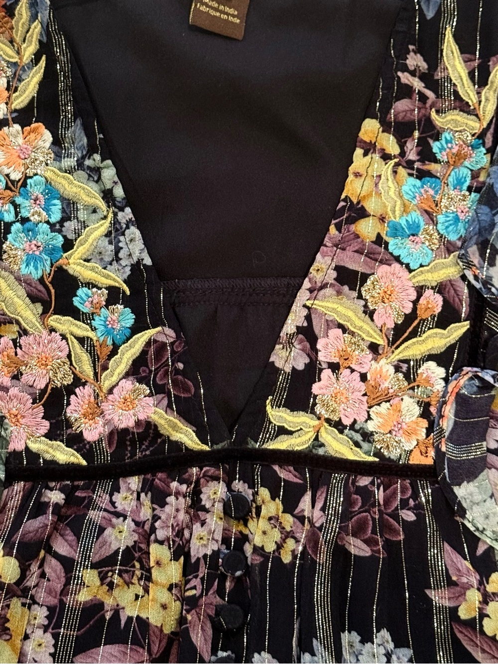 Anthropologie Vineet Bahl Women’s Small Floral Embroidered Metallic Boho Blouse - Picture 7 of 16